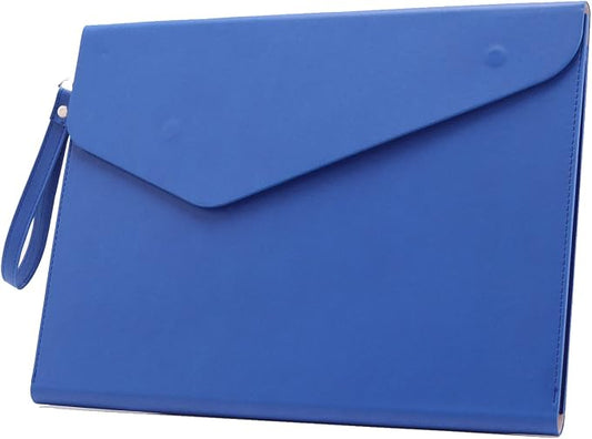 PU A4 Leather File Folder Document Holder Folder Stylish Portfolio Envelope Case with Strap and Invisible Magnetic Closure (Blue)