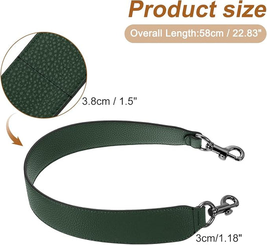 uxcell 22.83 Inch PU Leather Short Bag Strap with Clasp, Purse Handles Handbags Replacement Straps for Clutch Bag Crossbody Underarm Bags, Dark Green, Metallic Black Buckle