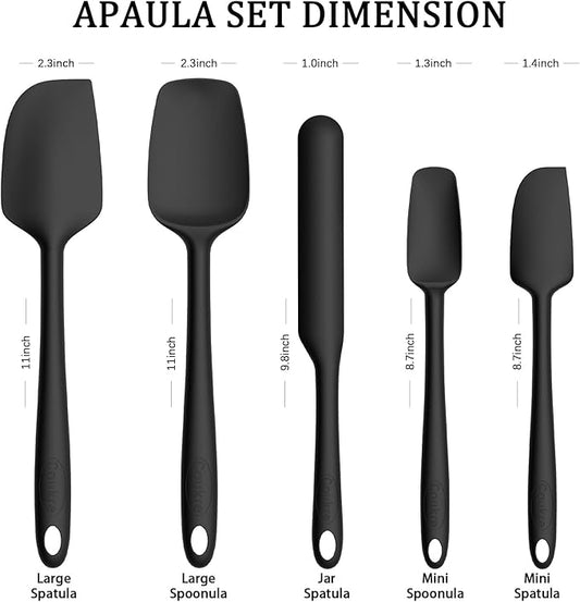 Coukre Silicone Spatula Set of 5,High Temperature Resistant, Food Grade Silicone, Dishwasher Safe, for Baking, Cooking (Pure Black)