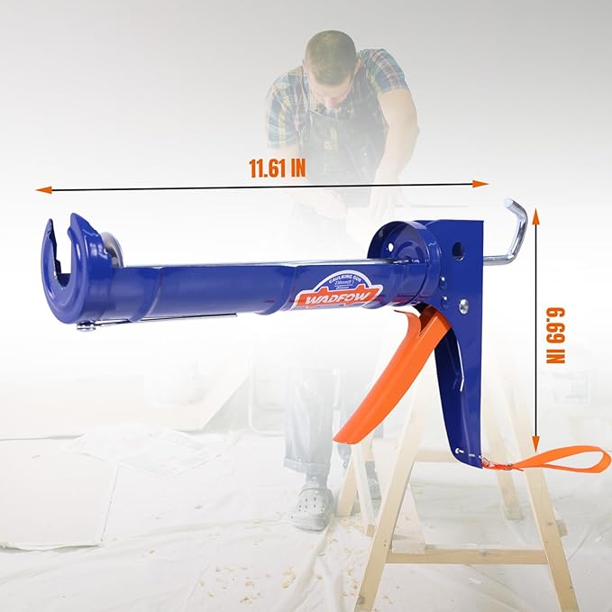WADFOW Caulking Gun, No Drip Caulk Gun,9" Drip Free Hand Caulking Gun with Comfort Grip,Smooth Round Rod for 10oz Caulk Tubes,WCG2309D,Blue