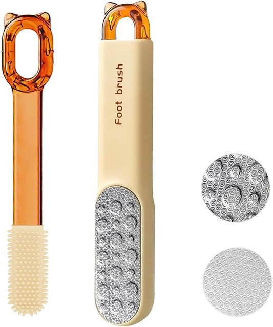 Double-Sided Stainless Steel Foot File, Foot Callus Remover & Foot Scrubber, Professional Pedicure Tool for Dry & Wet Feet, Fast Hard Skin & Dead Skin Remover with Non-Slip Grip, Orange