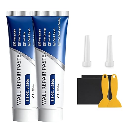 Drywall Repair Kit, 2Pcs Wall Repair Paste Tube, Quick Drying Wall Mending Agent Spackle Wall Repair Kit with Scraper and Sandpaper for Holes Cracks Scratches Home DIY Use