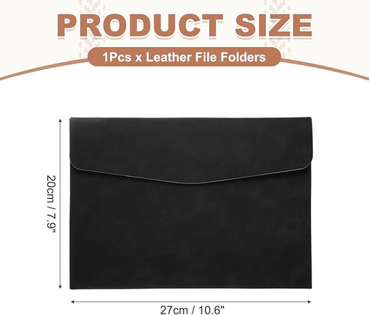 PATIKIL PU Leather File Folders, 7.9x10.6 A4 Document Holder Waterproof Envelope Folder with Snap Closure, Portable Portfolio Organizer Case for Paper Receipt, Black