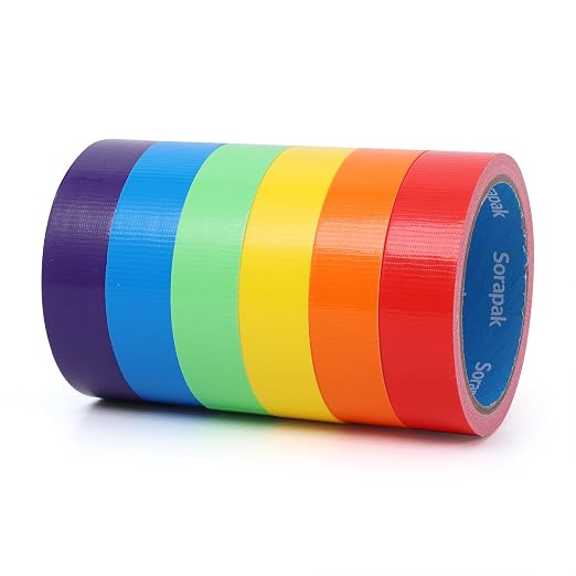 Colored Duct Tape 6 Rolls, 1 in x 10 yd, Rainbow Tape for DIY Crafts | Strong Adhesive, Easy Tear, Waterproof for Packing, Repairs, Color Coding, Home, School & Office
