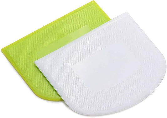 WAFJAMF 2 PCS Plastic Dough Scraper Bowl Scraper, Food-Grade Bench Scraper, Flexible Dough Cutter, Multipurpose Food Scrappers for Bread, Cake, Cream, Fondant(White+Green)