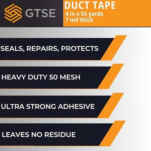 GTSE Wide Duct Tape, White, 4 Inches x 55 Yards (164 ft), Heavy Duty, Waterproof Repair Tape for Indoor or Outdoor Use, 24 Rolls