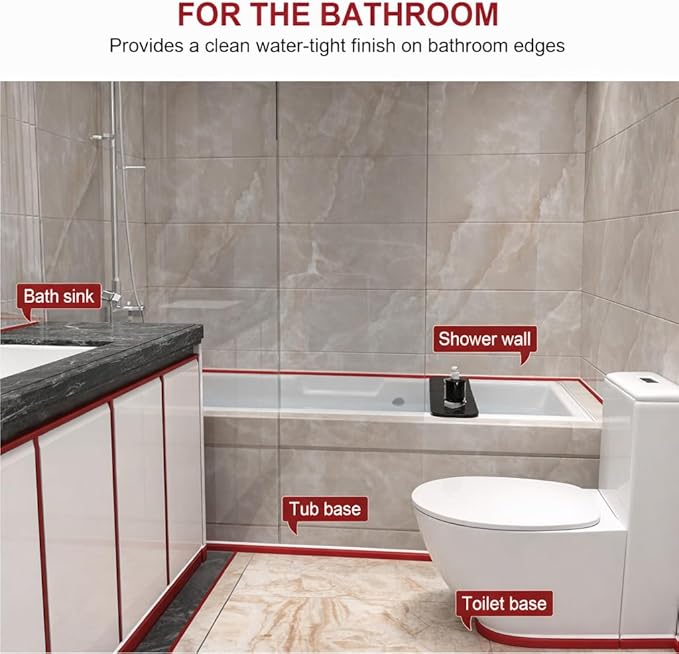 3/4 Inch Flexible White Rubber Trim, Peel and Stick Quarter Round Molding with 3M Tape, Self-Adhesive Bathtub Trim, Suitable for Doors, Windows, Countertops and More