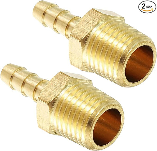 Pack of 2 Brass Hose Barbs Fittings 5/16" Hose Barb to 3/8" NPT Male Fittings for Home Machines, Massage Bathtubs, and Irrigation System