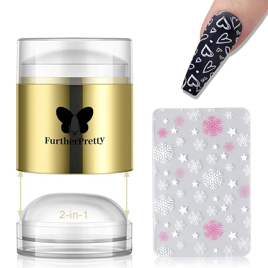 Jelly Silicone Nail Art Stamper, 2-in-1 Detachable Nail Stamping Tool with Scraper for Gel Polish & French Tips, Manicure Salon Supplies, Sello de Silicona para Uñas (2-in-1 Gold)
