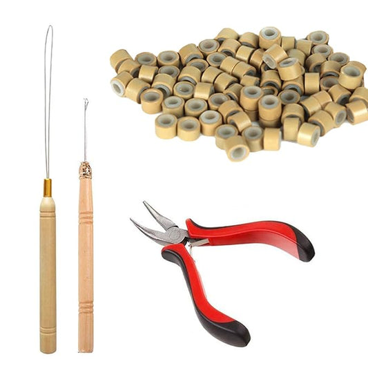 Orgrimmar Hair Extension Tool Kit Hair Extension Remove Pliers Pulling Hook 500 PCS Micro Silicone Rings Bead Device Tool Kits for Professional Hair Styling Tools Accessory (Light Brown)