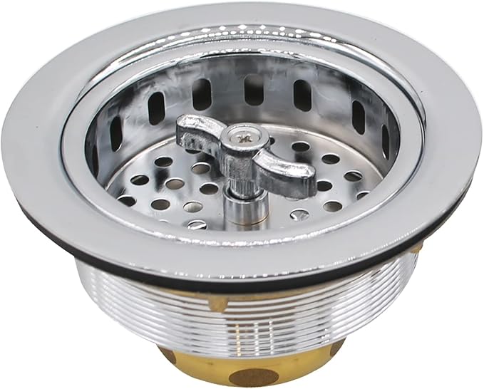 Westbrass A213-26 3-1/2" Wing Nut Twist Style Large Kitchen Sink Basket Strainer, Polished Chrome