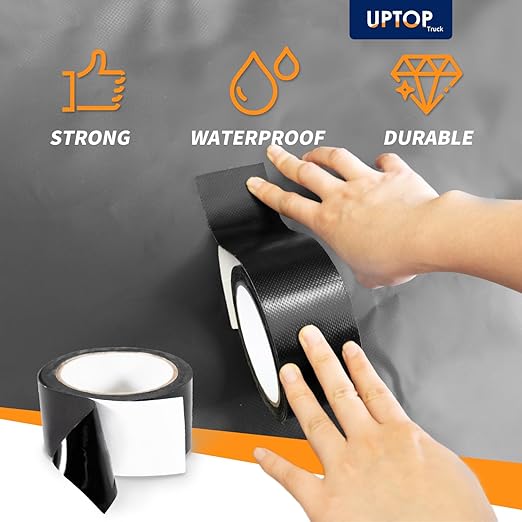 UPTOP Black Duct Tape,Waterproof Butyl Tape,Waterproof Repair Tape for Fabric, Awning, RV Roof, Underbelly, Tarp, Tent, Sail and Boat Cover Outdoor Repair Patch, Heavy Duty, UVproof, 2Inch×16FT