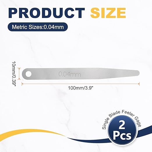 HARFINGTON 2pcs Metric Thickness Feeler Gauge 0.04mm Single Blade Oval Feeler Gauge 304 Stainless Steel Gap Measuring Tool for Repair Valve Guitar Spark Plug