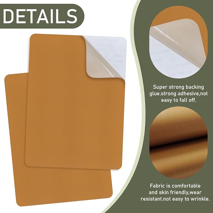 SYLVASS Self Adhesive Leather Repair Patches for Couch, Sofas, Furniture, Car Seats, Office Chairs, Pack of 2 Yellow Brown