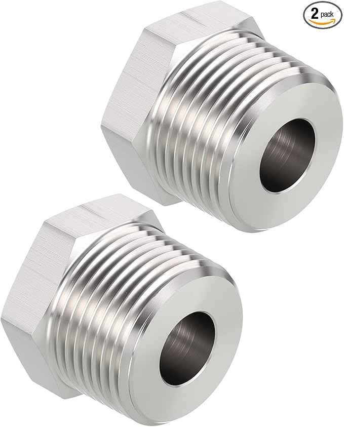 Pack of 2, 1" Male NPT to 3/8" FeMale NPT Solid 304 Stainless Steel Hex Bushing, Hose Fittings Adapter Reducer for Pipe Leak Repair, Bathroom Remodeling, Tool Extensions