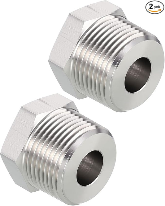 Pack of 2, 1" Male NPT to 3/8" FeMale NPT Solid 304 Stainless Steel Hex Bushing, Hose Fittings Adapter Reducer for Pipe Leak Repair, Bathroom Remodeling, Tool Extensions