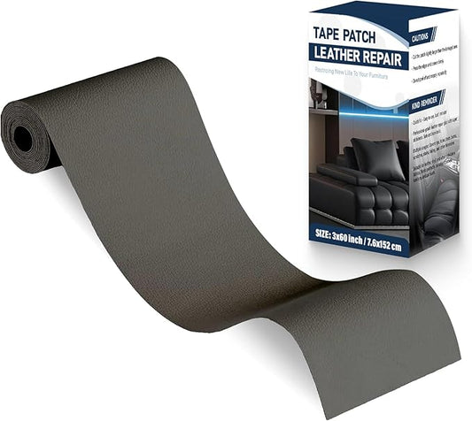 Zenyao Leather Repair Patch Tape - Self Adhesive Leather Repair Kit for Car Seat Furniture, Heavy Duty Vinyl Repair Patch for Couch Sofa, Waterproof Fix for Tears, 3x60 Inch Roll, Dark Grey