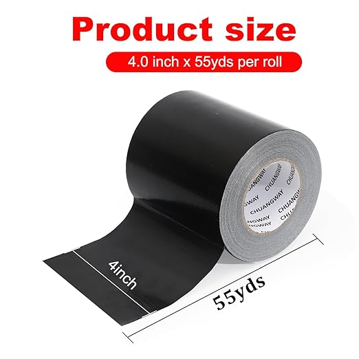 Duct Tape Heavy Duty,4 Inches x 55 Yards,9 Mil Thickness,Strong Industrial Strength,Flexible,No Residue,Waterproof and Tear by Hand,Multi-Use for Indoor & Outdoor Repairs(Black)