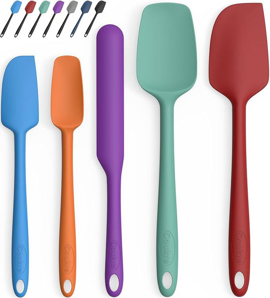 Coukre Silicone Spatula Set of 5,High Heat Resistant, Food Grade Silicone, Upgraded Extended Reinforced Handle,Dishwasher Safe, for Baking, Cooking (Pure Colorful B, Solid color)