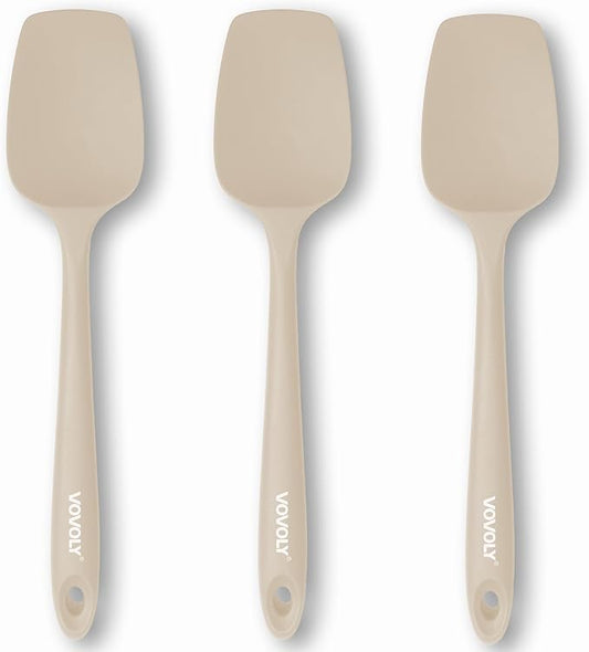 Silicone Spatula Set, High Heat Resistan Rubber Spoon Spatula, Non-Stick Spoonula with Seamless One Piece Design, Flexible Scrapers Baking Mixing Tool,3 Pack, Khaki