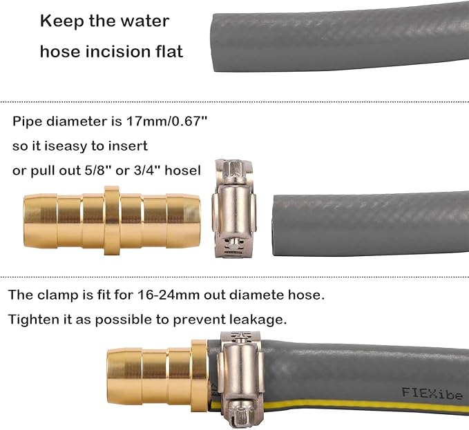 4 Pack Garden Hose Connector Repair Mender Kit with Stainless Clamp,Fits 3/4"-5/8" Water Hose Repair Fitting