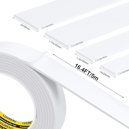 Single-Sided Adhesive EVA Foam Tape 2 Pack 1.8in x 16.4FT,White Foam Weather Stripping,Door Seal & Window Insulation Tape,Waterproof Sound Proof Seal Strip for Doors,Garage Door/Gap Sealing