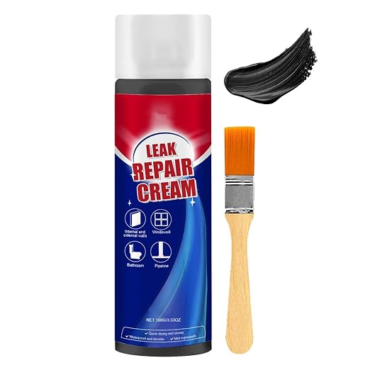 Leak Repair Waterproof Sealant with Brush, 100ml, Leak Repair Cream, Waterproof Roof Leaks Repairs Sealers, Canned Filler Cream for Drainpipes and Gutter Interior Exterior