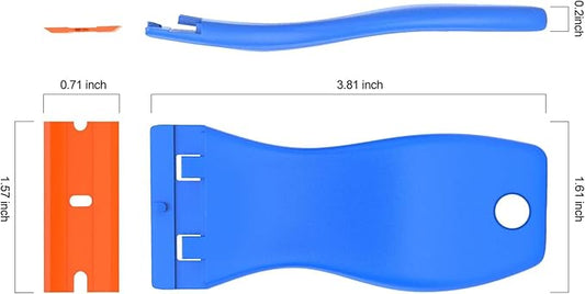 4 Pcs Plastic Razor Blade Scraper and 120 Pcs Blades, Remove Label Decal Tool,Forwithout Scratches Plastic Razor Blade Scraper, Adhesive Remover for Kitchen Appliances,Stickers and Paints on Window