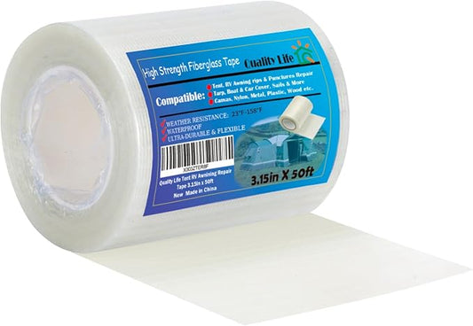 RV Awning Repair Tape, Tent, Waterproof Tarp, Car Cover, Boat Covers, Sail Tape, Outdoor Umbrella Fiber Glass Repair Tape 3.15in