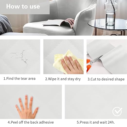 Cahomo Self-Adhesive Leather Repair Patch, 8x11 inch, White, Vinyl Tape for Furniture, Car Seats, Handbags, Jackets