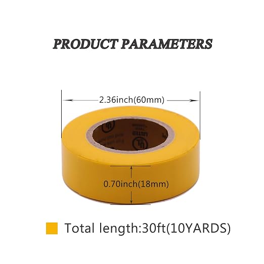 Electrical Tape Yellow 6 Pack 3/4-Inch by 30 Feet, Voltage Level 600V Dustproof, Adhesive for General Home Vehicle Auto Car Power Circuit Wiring Yellow