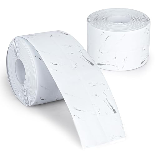 LELE LIFE 2 Rolls Caulk Tape Waterproof Self Adhesive, Toilet Caulk Strip Sealant Tape Sealing Strip for Bathroom, Kitchen, Shower, Bathtub Caulking Tape, 1.5" x 10.5Ft, White Marble