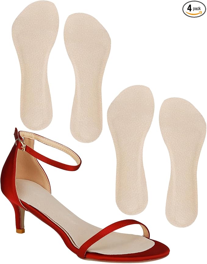 2 Pairs Pigskin High Heel Cushion Inserts Insoles Women, Adhesive Arch Support Sandal Inserts, Anti-Slip Shoe Inserts for Dress Shoes, Leather Cushioning Insoles for Boots, Beige S 5-7