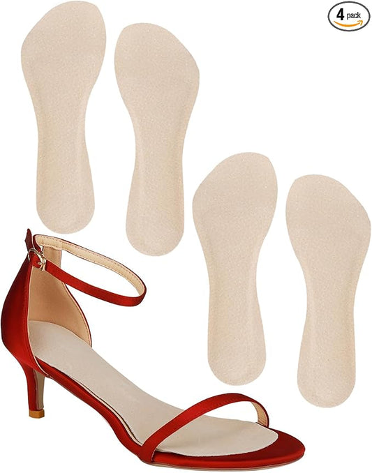 2 Pairs Pigskin High Heel Cushion Inserts Insoles Women, Adhesive Arch Support Sandal Inserts, Anti-Slip Shoe Inserts for Dress Shoes, Leather Cushioning Insoles for Boots, Beige S 5-7