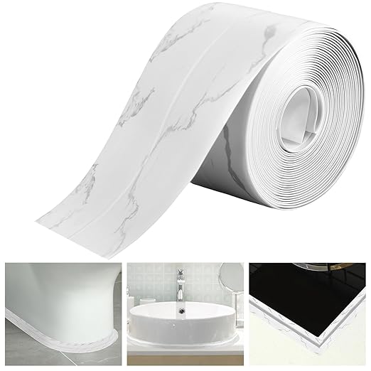Frienda Marble Caulk Tape 10.5' x 1.5'' Waterproof Self Adhesive Caulk Strip Bathtub Sealant Tape Sealing Strip Oil Proof Bathroom Sealant for Kitchen Floor Wall Edge Protector(PE)
