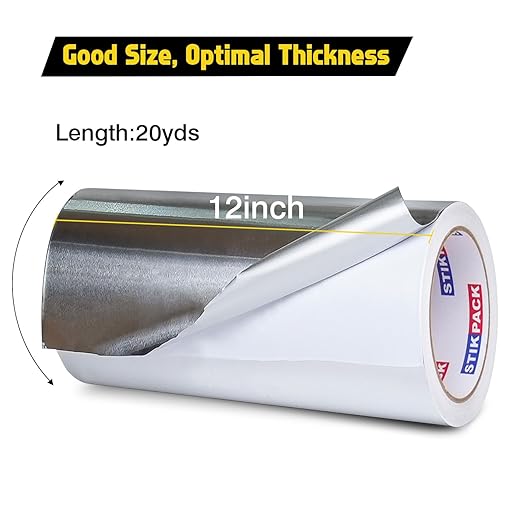 Aluminum Foil Tape 12 inch x 60ft (20 Yards) Heavy Duty HVAC Duct Tape for Ductwork – High Temperature Silver Foil Tape for Insulation, Metal Repair, Exhaust Sealing & Patching