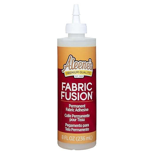 Aleene's Fabric Fusion Glue 8 fl oz, Permanent and Washable Adhesive, No-Sew Fabric Glue for Clothing, Denim, Polyester, Cotton, Flannel Materials, Dries Flexible