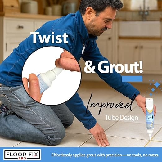 Floor-Fix Pro Twist & Grout Repair Kit – Premixed Waterproof Grout Repair & Grout Paint Pen Alternative–Fast Tile Grout Reviver for Bathroom, Shower & Kitchen–Crack-ResistantAnthracite, 8.8 fl oz