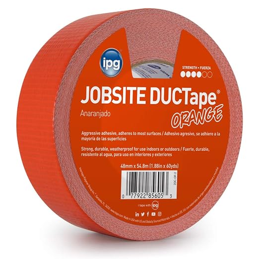 IPG JobSite DUCTape, Colored Duct Tape, 1.88" x 60 yd, Orange (Single Roll)