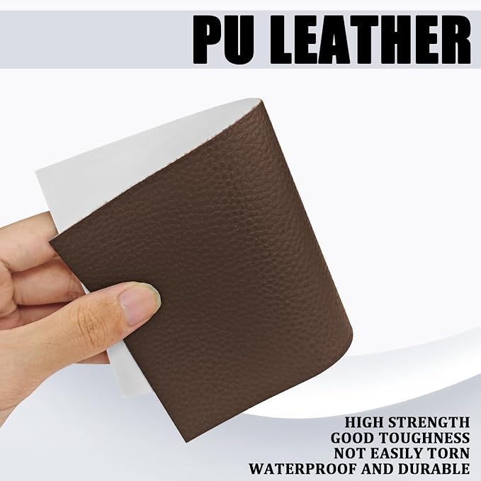 2 PCS 8 x 4 Inch PU Leather Patch for Car Seat Repair, Self-Adhesive Waterproof Vinyl Scratch Repair Kit, Breathable Leather Patches for Furniture, Car Upholstery, Couch, Sofa, Chair (Brown)