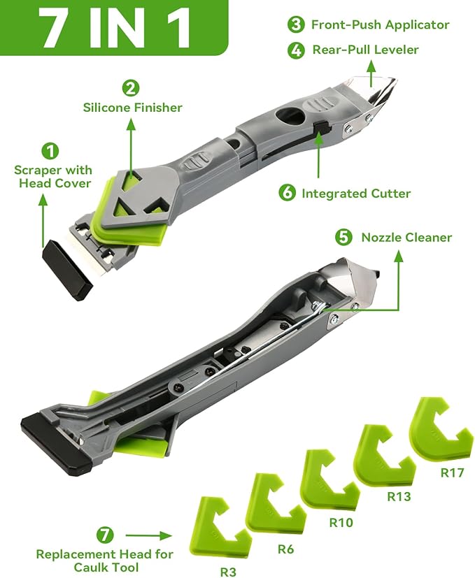 7-in-1 Caulking Tool Kit, Silicone Caulk Finishing & Smoothing Tool, Sealant Trimming and Removal Tool with Scraper for Bathroom, Shower, Sink Sealant & Grout Projects (17PCS) (17)