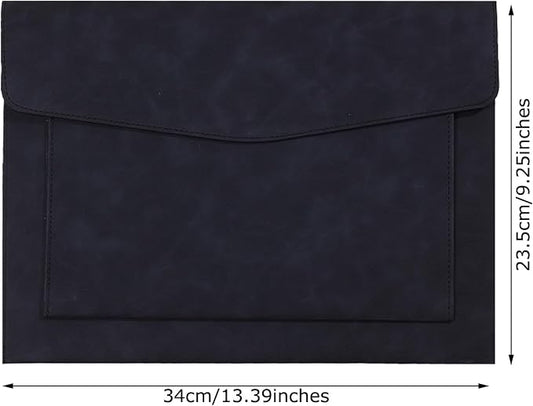 PU Leather A4 File Folder Document Holder with 2 Compartments Envelope Folder Case with Snap Closure for Receipt Contract (Black)