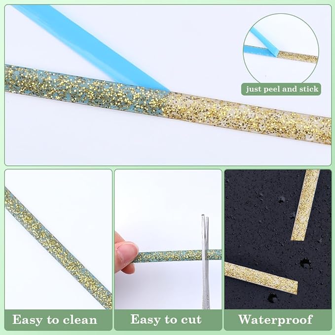 GORGECRAFT 6.56Ys Self Adhesive Caulking Strip 1/3" Gold Shower Tub Toilet Caulk Gap Tape Moulding Trim Strip Decorative Sealing Sealant Edging Tape for Furniture Stove Sink Bathroom Corner Wall Edge