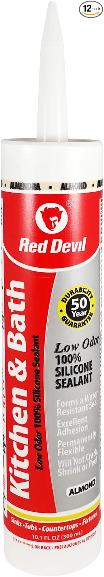 Red Devil 083620 Kitchen & Bath Low Odor Silicone Sealant, 10.1 Oz, Almond, Pack of 12