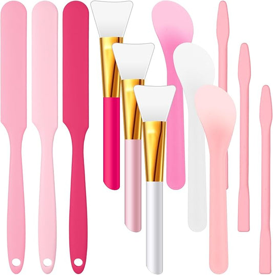 Patelai 12 Pcs Silicone Stir Sticks Kit, Silicone Epoxy Brushes, Stir Tool Sticks, Mixing Spoon, Scraper DIY Crafts Tools for Resin Epoxy Liquid Paint (Pink)