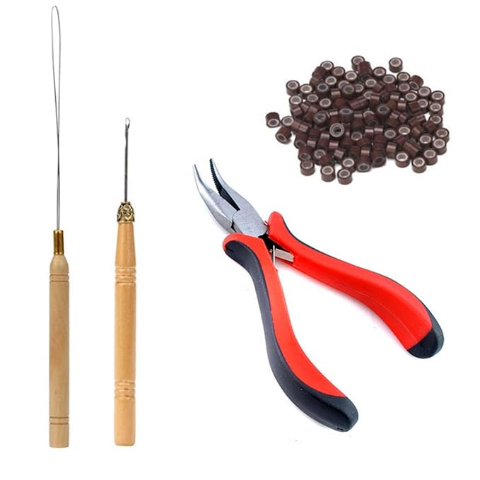Orgrimmar Hair Extension Remove Pliers Pulling Hook 500 PCS Micro Silicone Rings Bead Device Tool Kits for Professional Hair Styling Tools Accessory (Brown)