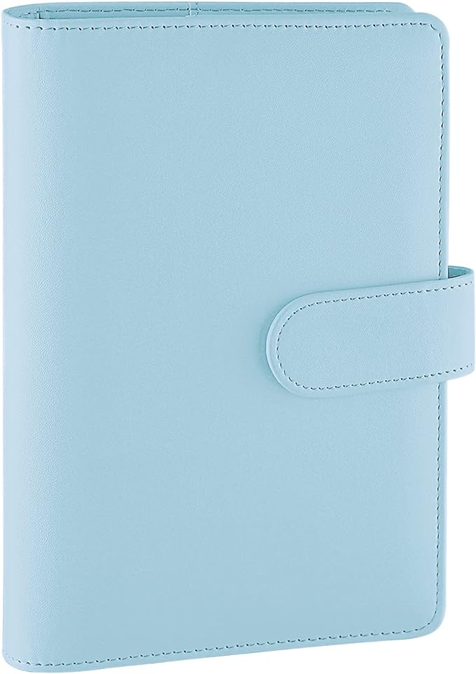 Antner A6 PU Leather Notebook Binder Refillable 6 Ring Budget Binder for A6 Filler Paper, Loose Leaf Personal Planner Binder Cover with Magnetic Buckle, Mint Blue