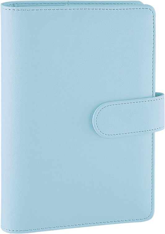 Antner A6 PU Leather Notebook Binder Refillable 6 Ring Budget Binder for A6 Filler Paper, Loose Leaf Personal Planner Binder Cover with Magnetic Buckle, Mint Blue