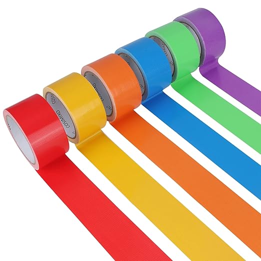 COSIMIXO 6-Pack Rainbow Colored Duct Tape 15 Yards x 2 Inch Heavy Duty, No Residue, Tear by Hand & Waterproof,Great for Packaging, Arts & Crafts, Color-Coding, and DIY Projects