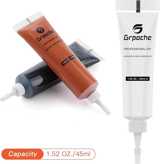 Black Leather Repair Kit for Furniture, Leather Couch Repair Kit for Car Interior, Car Seats, Sofa, Jacket and Purse, Vinyl Repair Kit with Color Matching Guide, Restores Artificial, Genuine Pleather